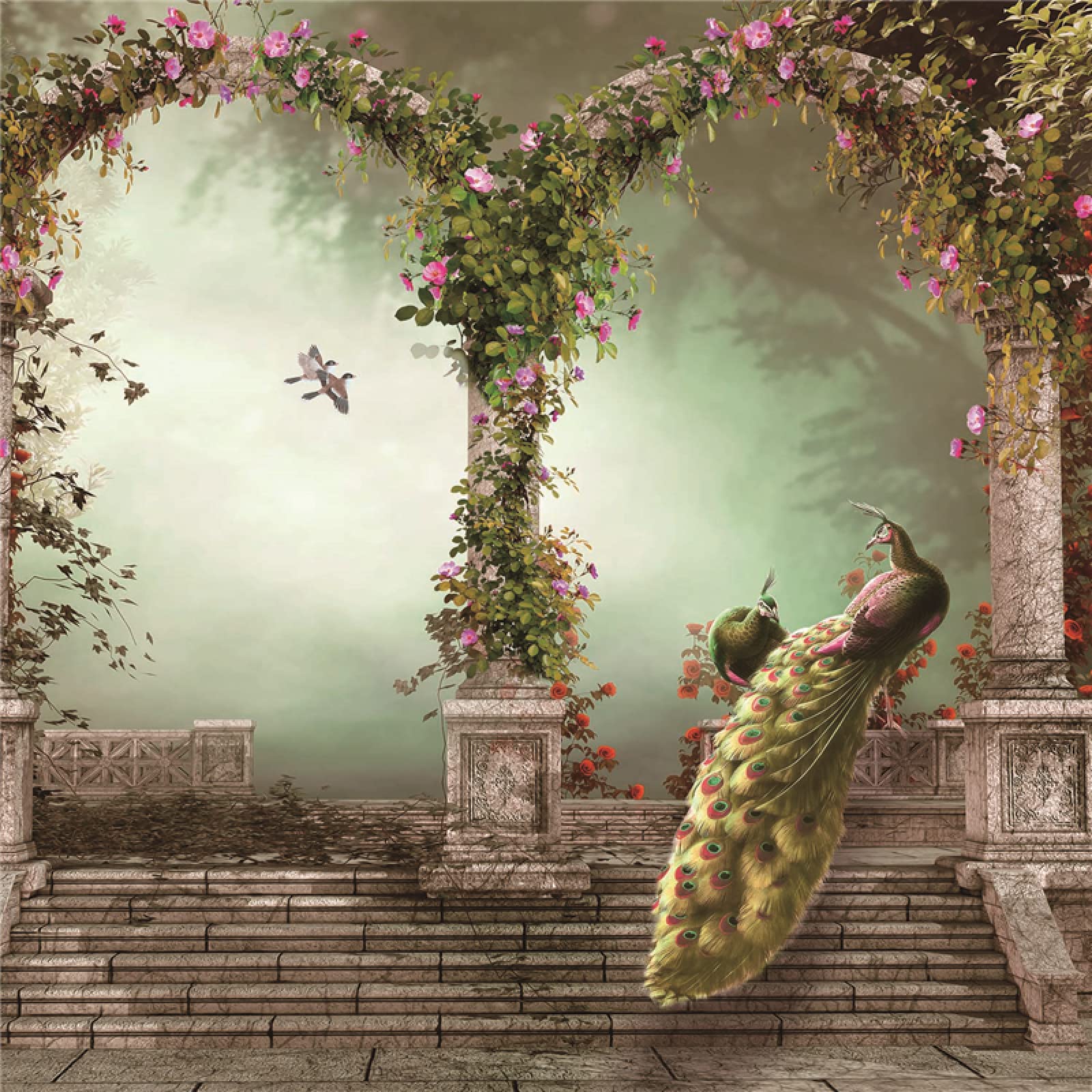 CILODOPhoto Wallpaper Park & Peacock Non-Woven Art Print Fleece Wall Mural Decoration Poster Picture Design Modern 3D Optical Illusion 150cm×105cm