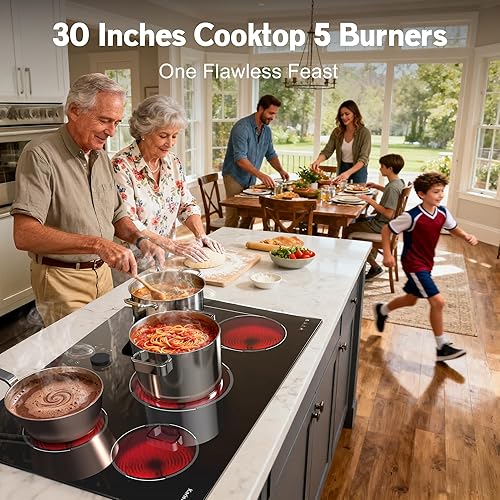 Miniatura 2 de Estufa eléctrica de 30 pulgadas, estufa de 5 quemadores 8600 W, estufa eléctrica integrada de 30 pulgadas, perilla magnética, quemadores expansibles