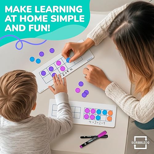 Miniatura 6 de SCRIBBLEDO Pizarra de borrado en seco de diez marcos, de doble cara de 4 x 12 pulgadas, pizarras de borrado en seco para que los niños visualicen y