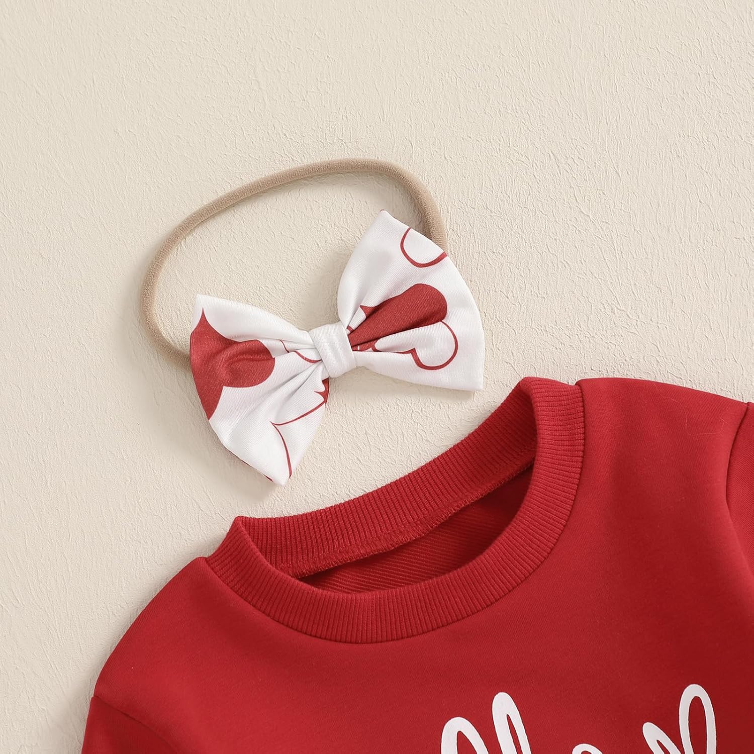 Toddler Baby Girl Valentines Outfit Hello Valentine Crewneck Sweatshirt Heart Print Pants Headband Clothes Set - Image 4