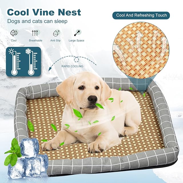 Foto 3 de 6 de PETCUTE Alfombrilla Refrescante para Perros Gatos,Ratán Natural Cama Refrescante para Mascotas