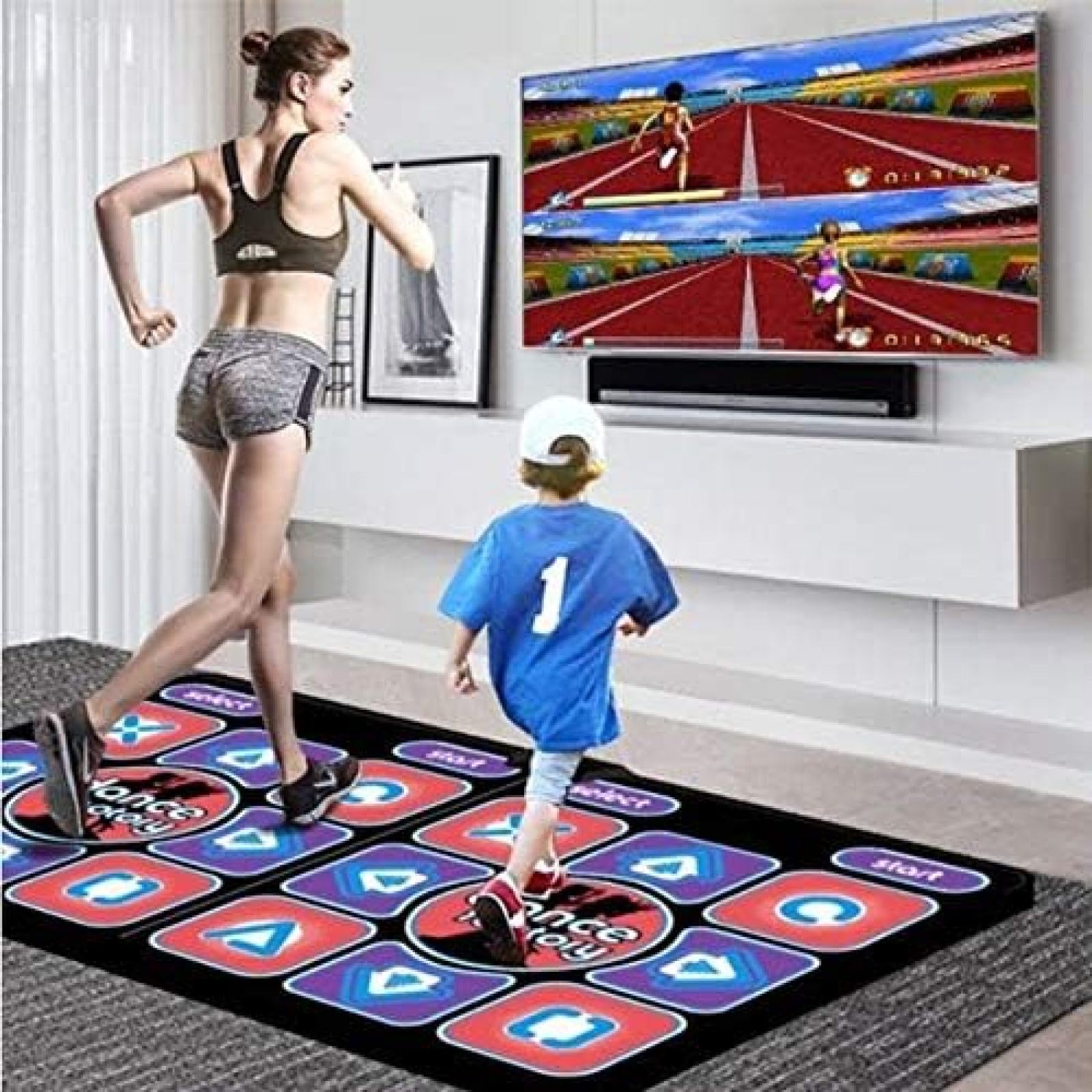 Tapis de danse double sans fil pour TV et PC, console de jeu somatosensorielle avec 2 manettes, tapis de yoga antidérapant massant, fitness à domicile  18