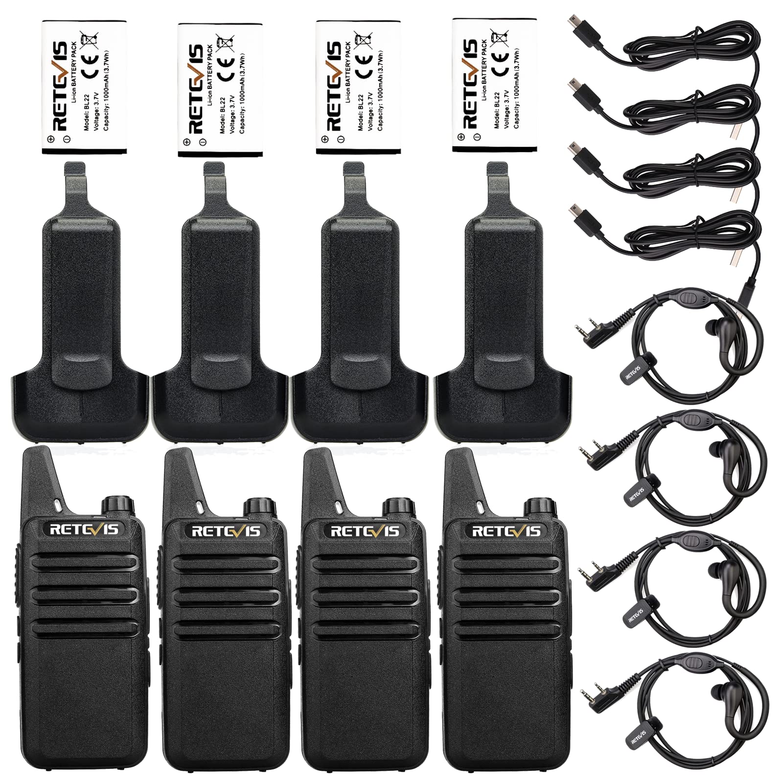 Retevis RT622 Walkie Talkie PMR446 Licenza-libera Mini Ricetrasmittente VOX Portatile Ricaricabili Nero 2 Paia