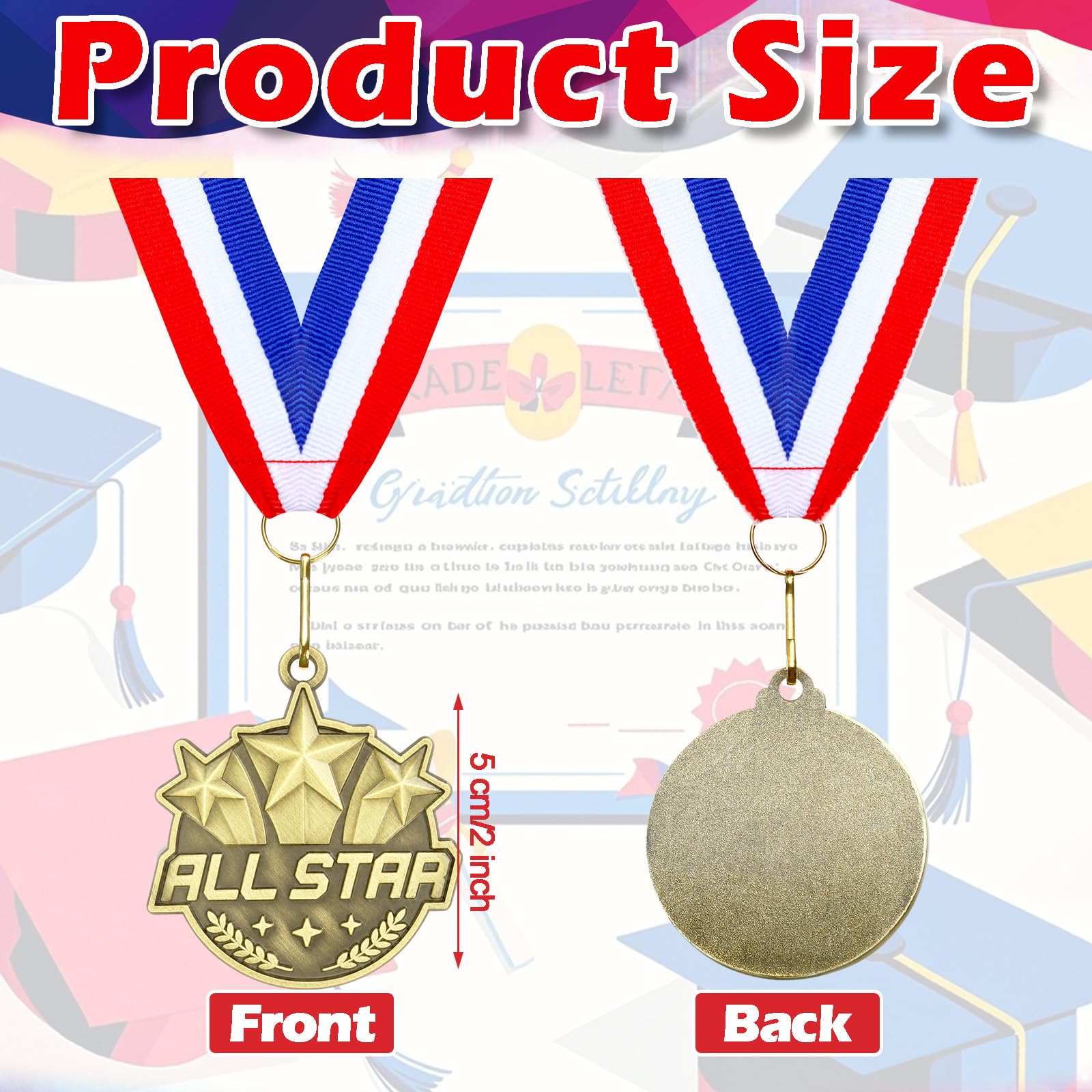 Quelay 30 medallas de premio de 2 pulgadas, medallas de oro a granel con cintas para el cuello, trofeo de metal, regalo para torneos, competiciones, fiestas, niños y adultos (All Star)