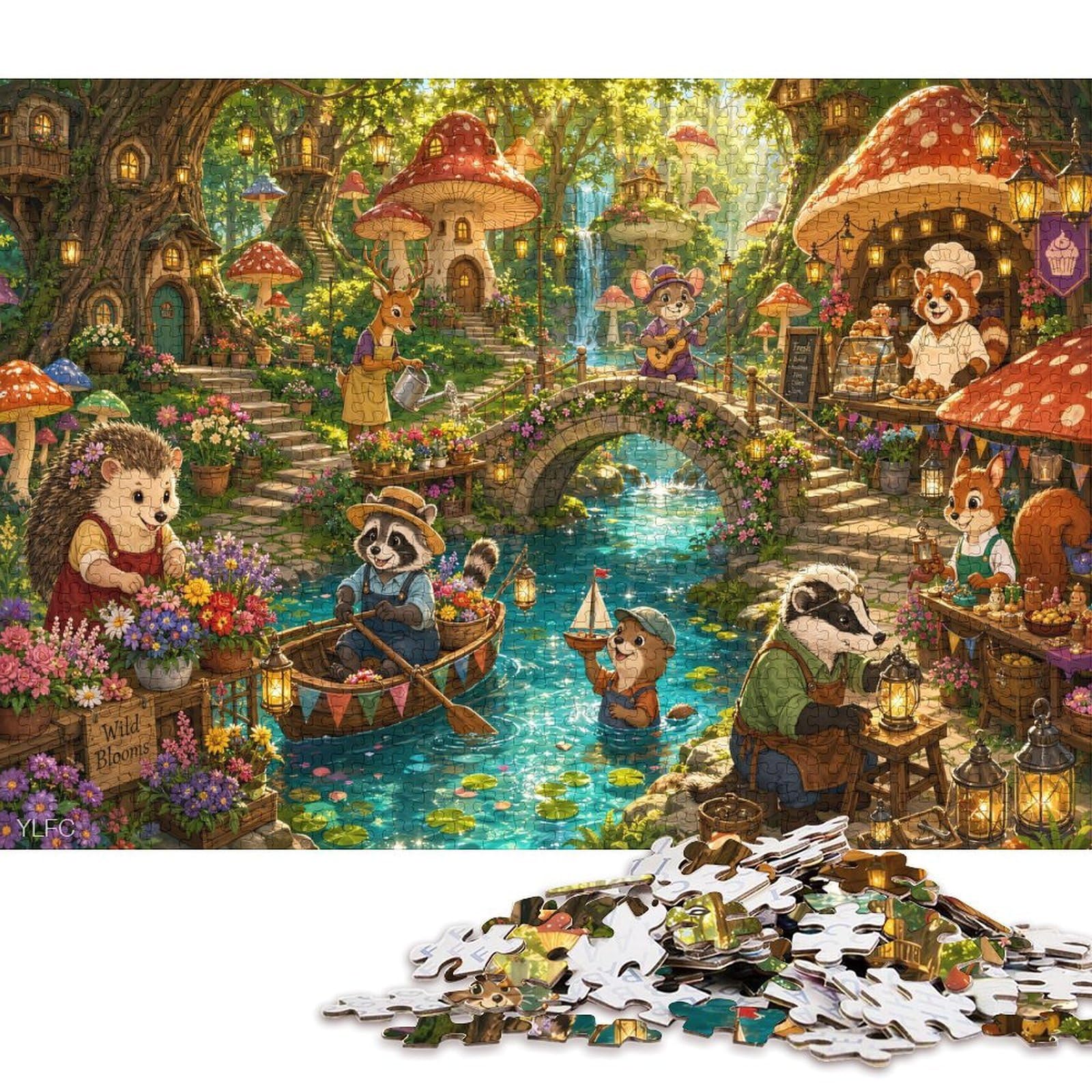 Mushroom Village Animals 300 Piece Wooden Jigsaw Puzzle,Adults & Kids 14+,Gift Idea,Stress Relief,Impossible Challenge,Home Wall Decor,Wood,Educational Toy (40x28cm)