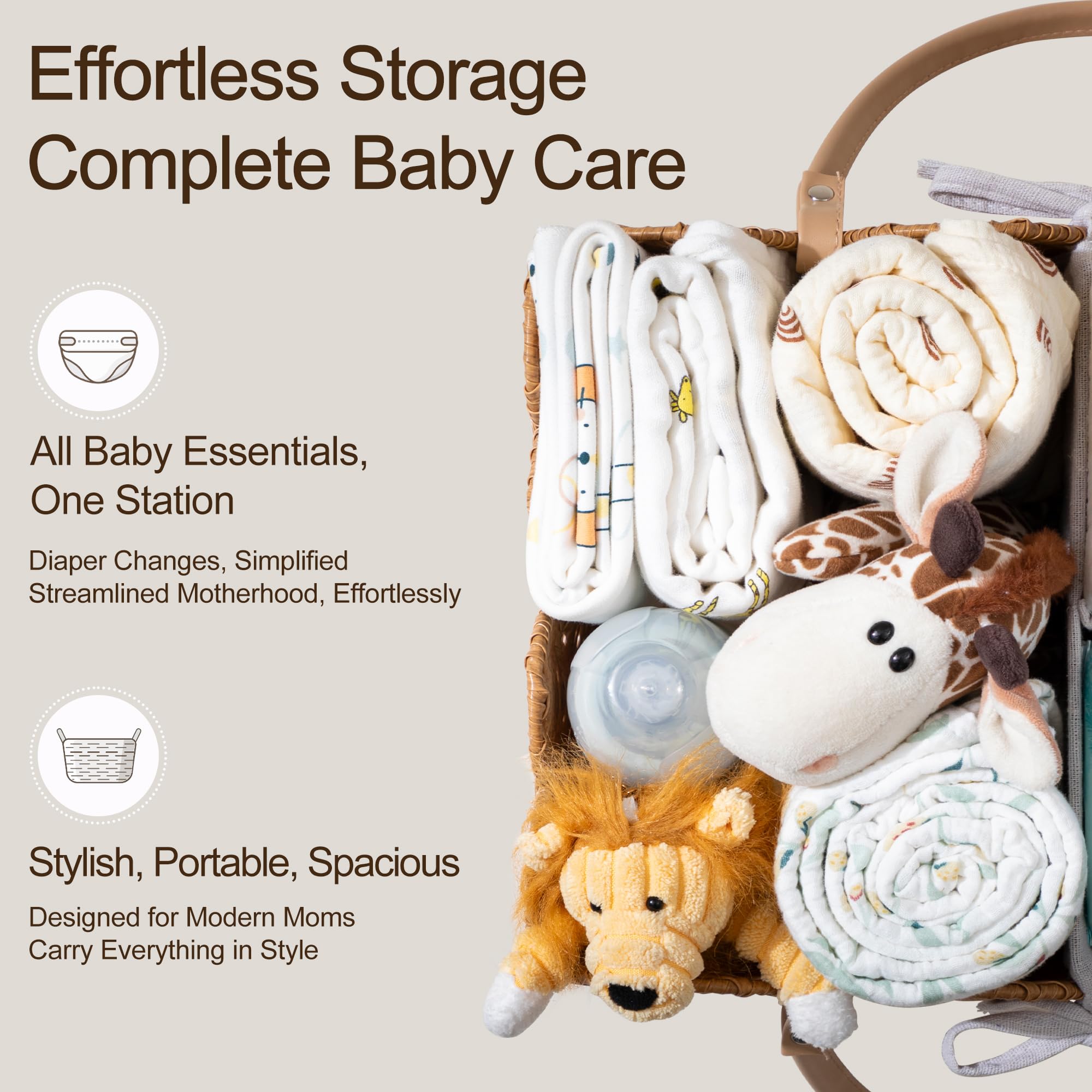 HBlife Organizador de pañales para bebé, lavable, impermeable, gran cesta tejida de mimbre festoneado portátil con divisor, estación de pañales para guardería, cesta de regalo para baby shower