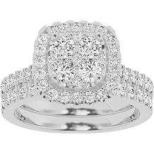 Belacqua Lab Grown Diamond Bridal Set in 10K White Gold, 1 1/2 to 2 Carat, Cushion Shape Round Cut Diamonds, H-I Color, SI3-I1 Clarity, Bridal Jewelry for Women, Gift Box Included