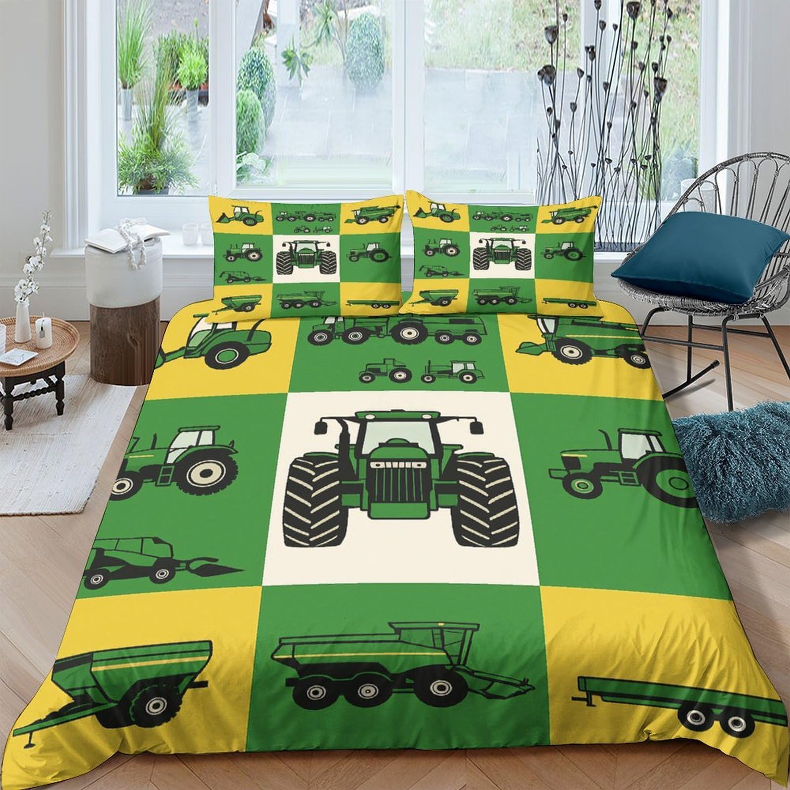 Ctjqhvkz Style-4 3D Printed Green Tractor Fitted Sheet Microfiber Soft Farm Machinery Bed Cover For Bedroom Dorm Guest Room Mattress Protection Decor Single（135X200cm）