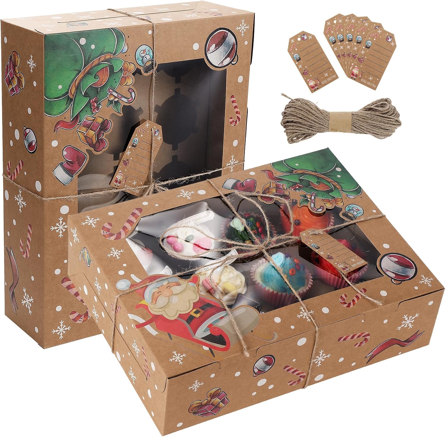 TsunNee 10PCS 12 Holes Christmas Cupcake Boxes Cupcake Carrier Cake