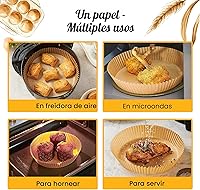 Vista 3 de Forros para freidora de aire para Ninja, 125 forros de papel desechables redondos para freidora de aire, antiadherentes y a prueba de aceite