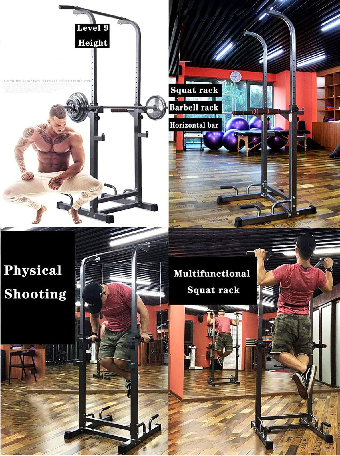 Donened Support Haltères Longs Jusqu'à 250 Kg - Rack Squat Réglable En Acier Carbone