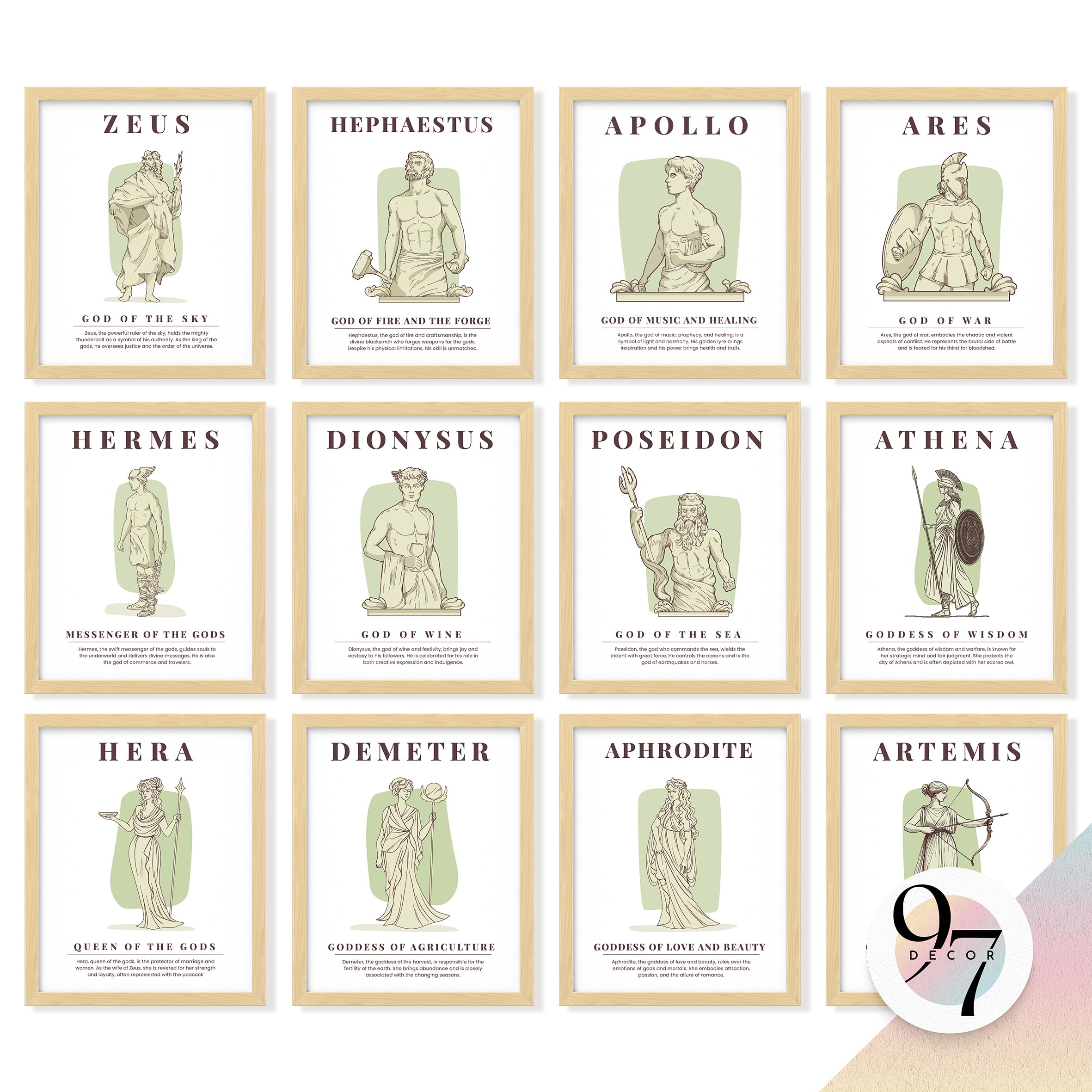 97 Decor Ancient Greek Mythology Decor - Greek Decoration, Apollo God Posters, Greece Mythology Gifts, Greece Wall Art Prints, Aphrodite Poseidon Athena Goddess Party Decorations (8x10 Unframed)