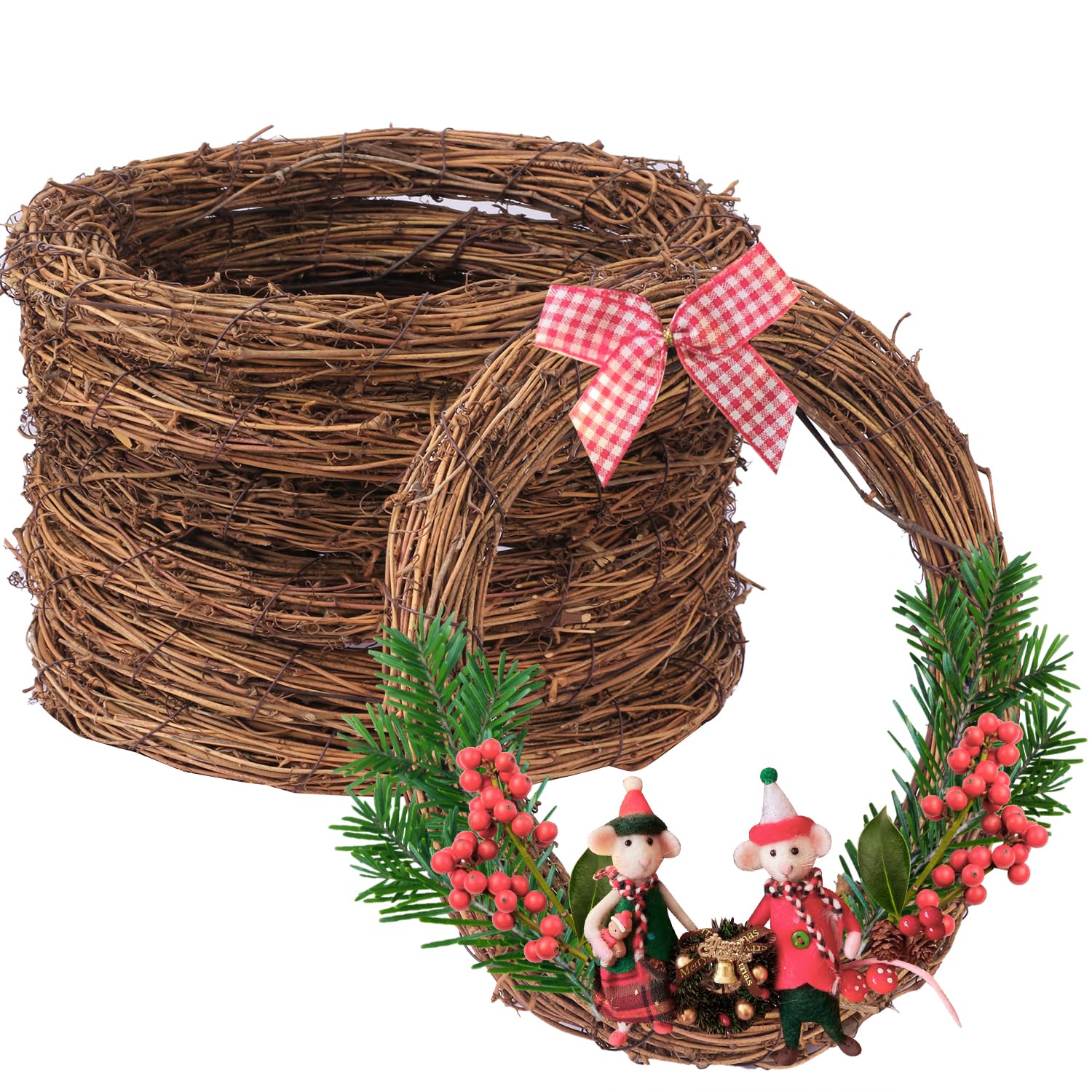 Natürliche Weinrebenkränze, rund, Rattan-Kranz, Weinreben-Kranz, für Bastelarbeiten, Festival, Weihnachten, Hochzeit, Restaurant und Heimdekoration, 7 Stück, 30,5 cm
