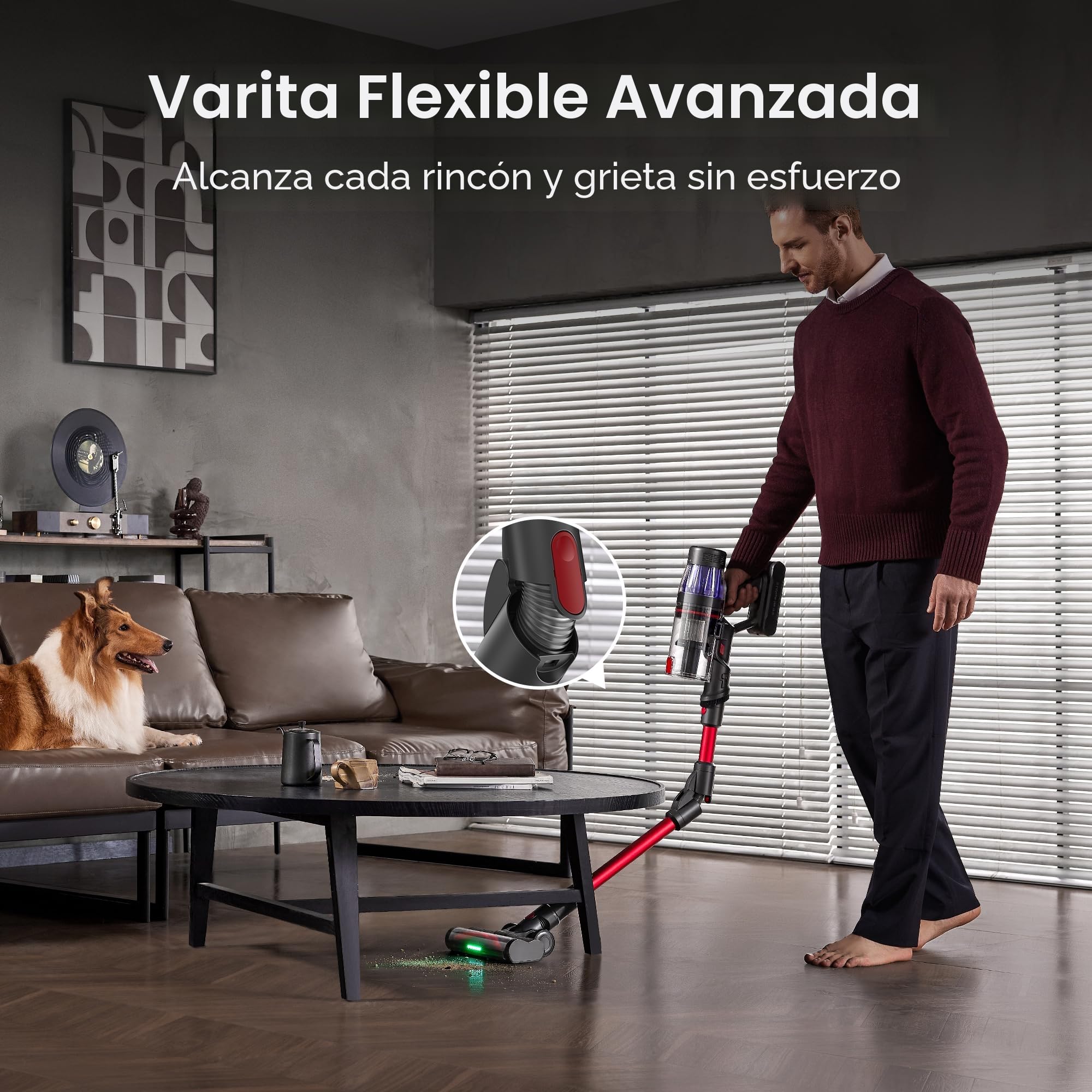 Ultenic Aspiradora inalámbrica de 65 KPa/600 W/60 minutos con varita flexible, aspiradora de palo recargable, pantalla táctil, cepillo sin enredos, faro GreenEye para todos los suelos, alfombras y