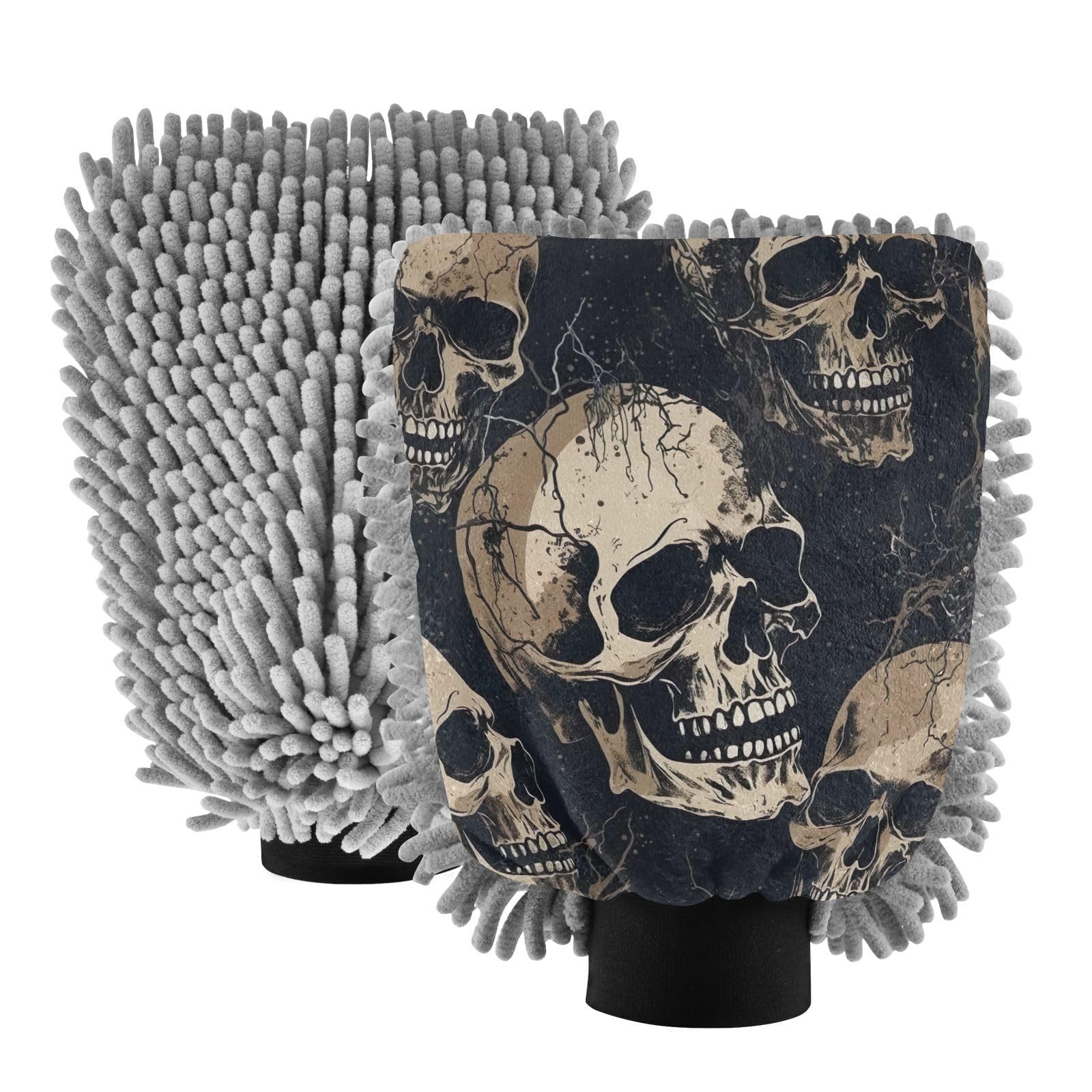 Flradish 2 Pack Vintage Pattern Car Wash Mitt Chenille Microfiber Lint-Free Scratch Free Ultra-Soft Absorbent Car Wash Mitt 11.8x8.07 Inch