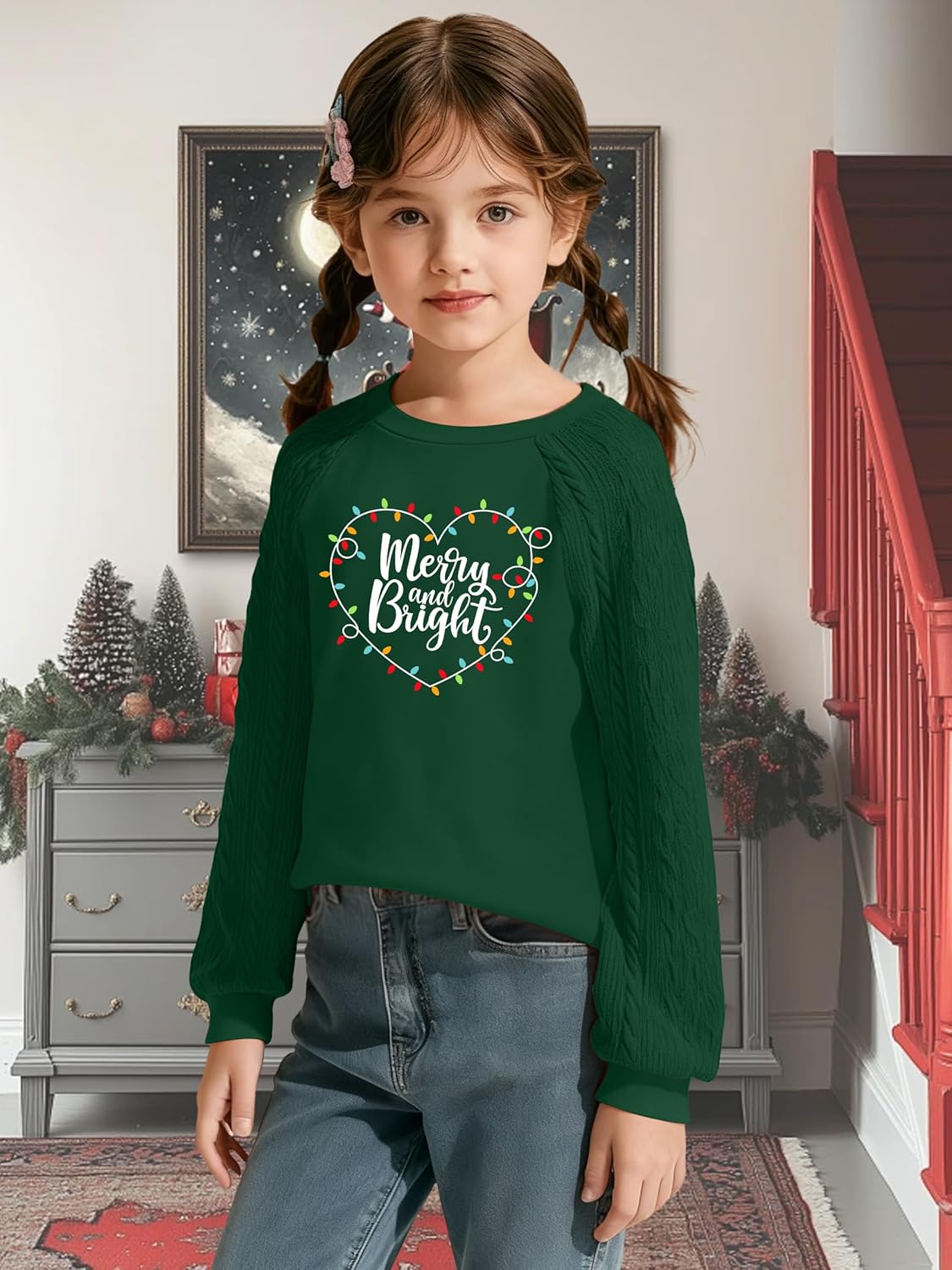 Girls Christmas Sweatshirts for Kids Merry Christmas Casual Cable Knit Long Sleeve Shirts Xmas Tree Tops - Image 2