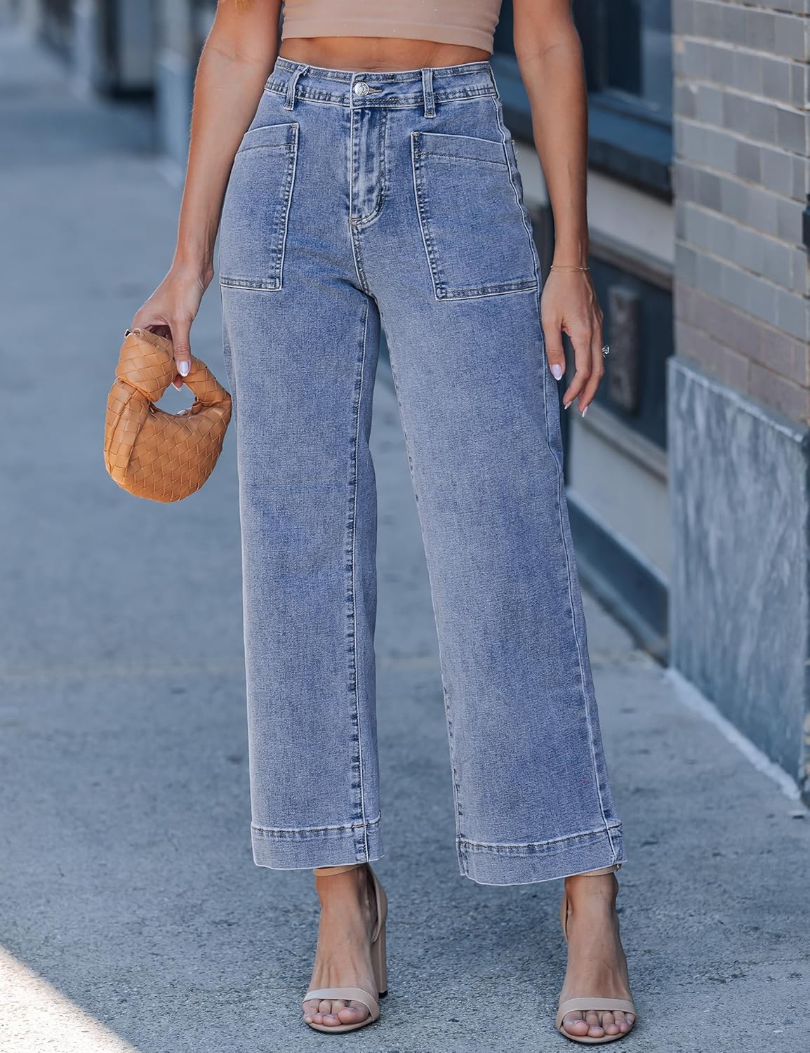 luvamia Wide Leg Jeans Woman Trendy High Waisted Patch Pocket Ankle Length Stretchy Denim Pants Casual Trouser Jeans - Image 6