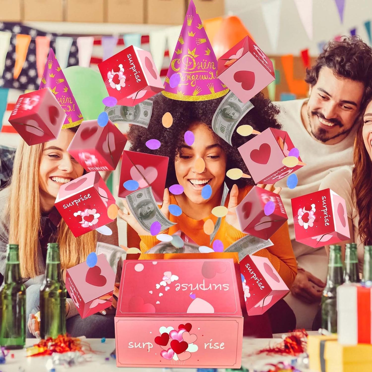 Scatola regalo a sorpresa di Natale, esplosione per soldi, confezione regalo esplosiva di Natale, 16 pezzi, salvadanaio a sorpresa per donne, uomini, bambini, compleanno, anniversario, proposta
