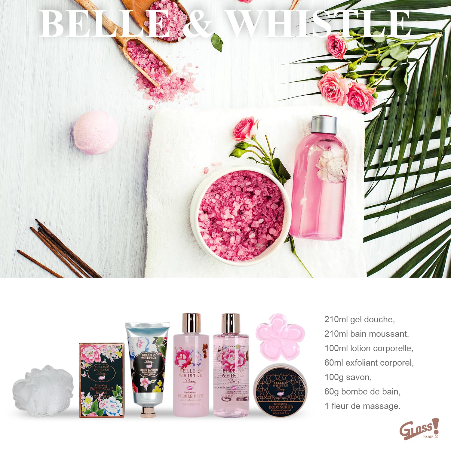 GLOSS ! Cofanetto da bagno Belle & Whistle – Cofanetto bellezza e cura del corpo – Cofanetto regalo originale per donna, compleanno, Natale, insegnante, festa della mamma - SAC