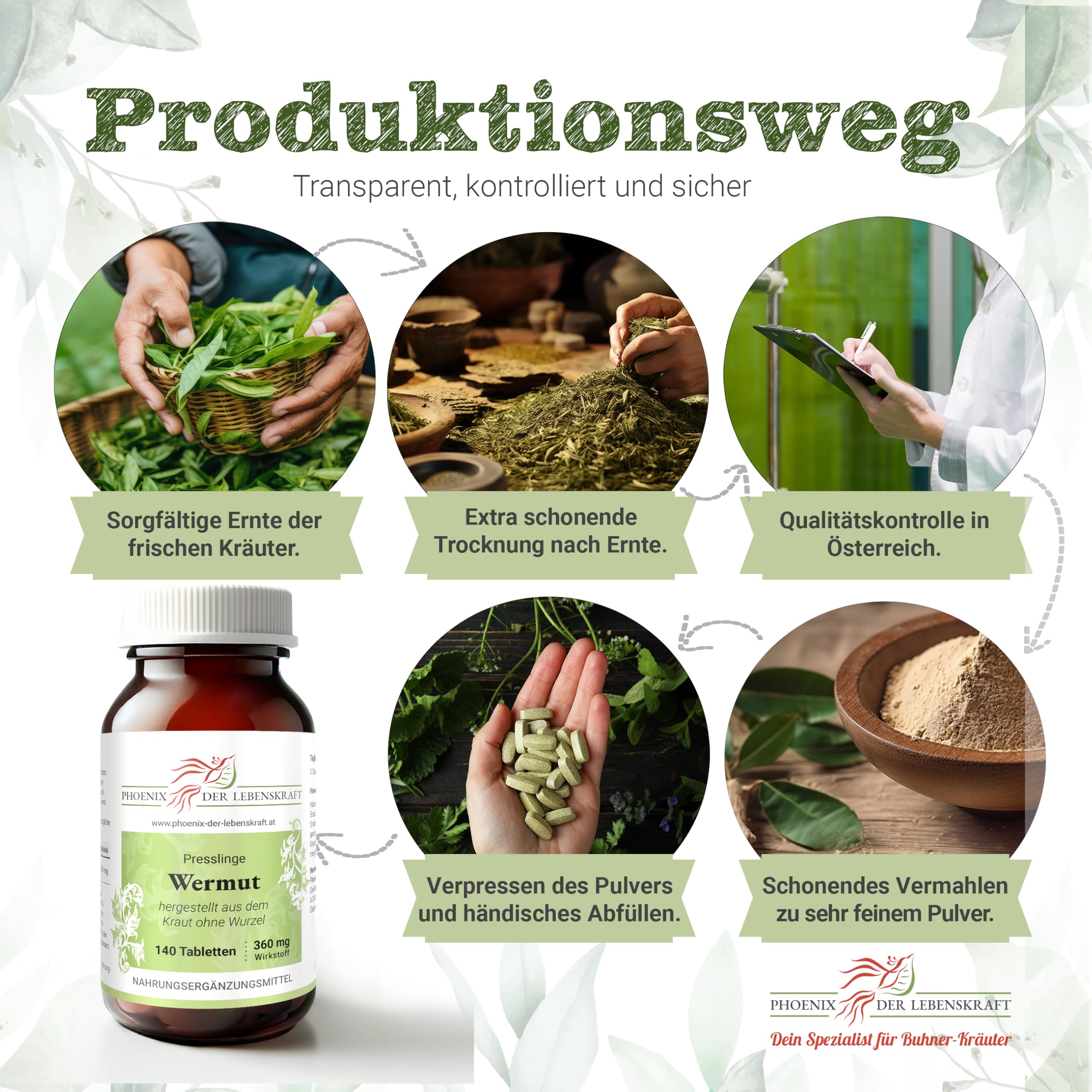 Wermut Tabletten à 360 mg Wirkstoff (Artemisia absinthium, bitterer Beifuß), 140 Tabletten, Premium Qualität, Hergestellt in Österreich, Tabletten statt Kapseln, Vegan