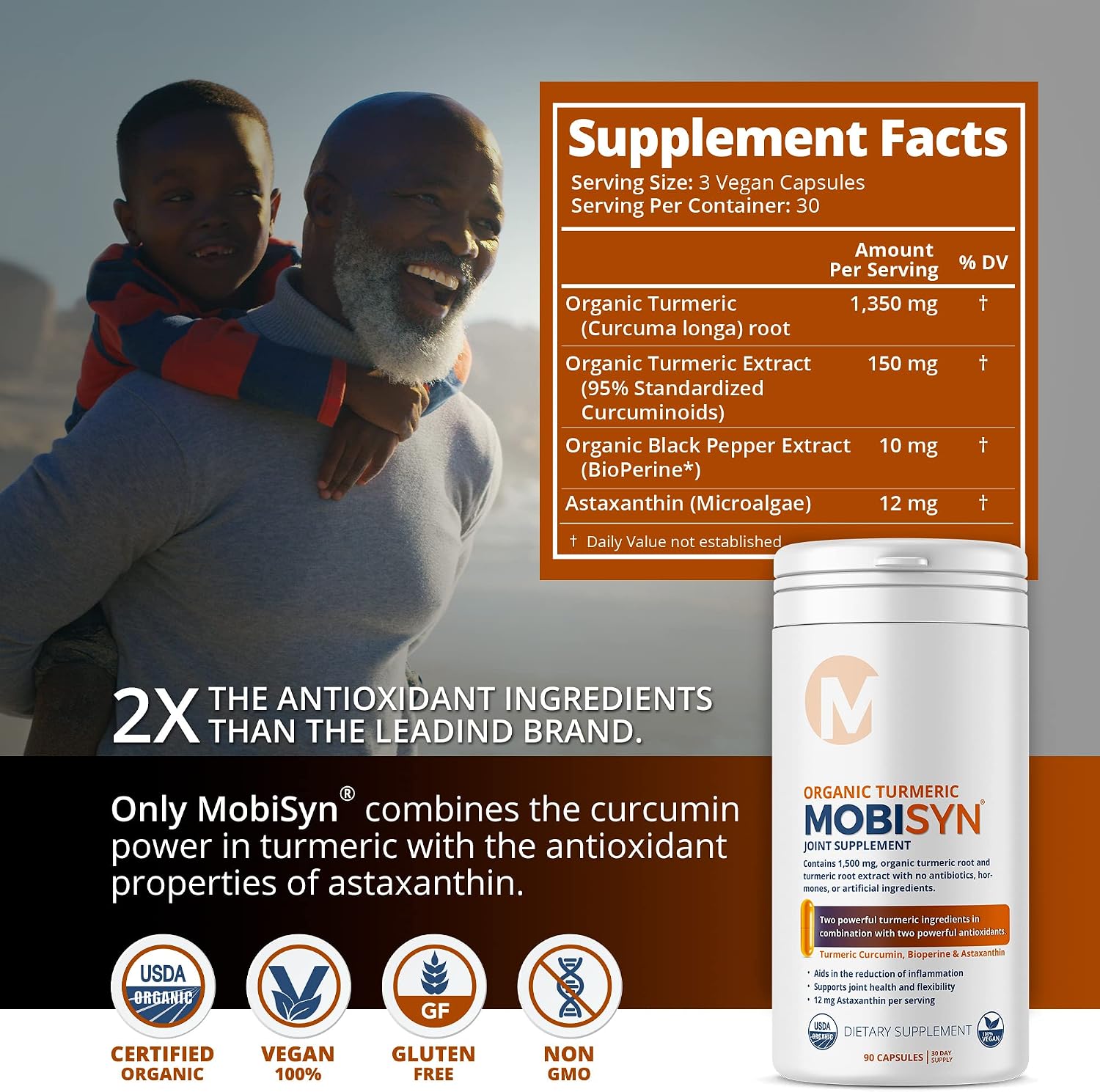 Organic Triple Strength Astaxanthin 12mg and Turmeric 1500mg, 30-Day Supply, Black Pepper Extract Antioxidant for Absorption, 95% Curcuminoids, Joint & Immune Support, Vegan, Gluten-Free
