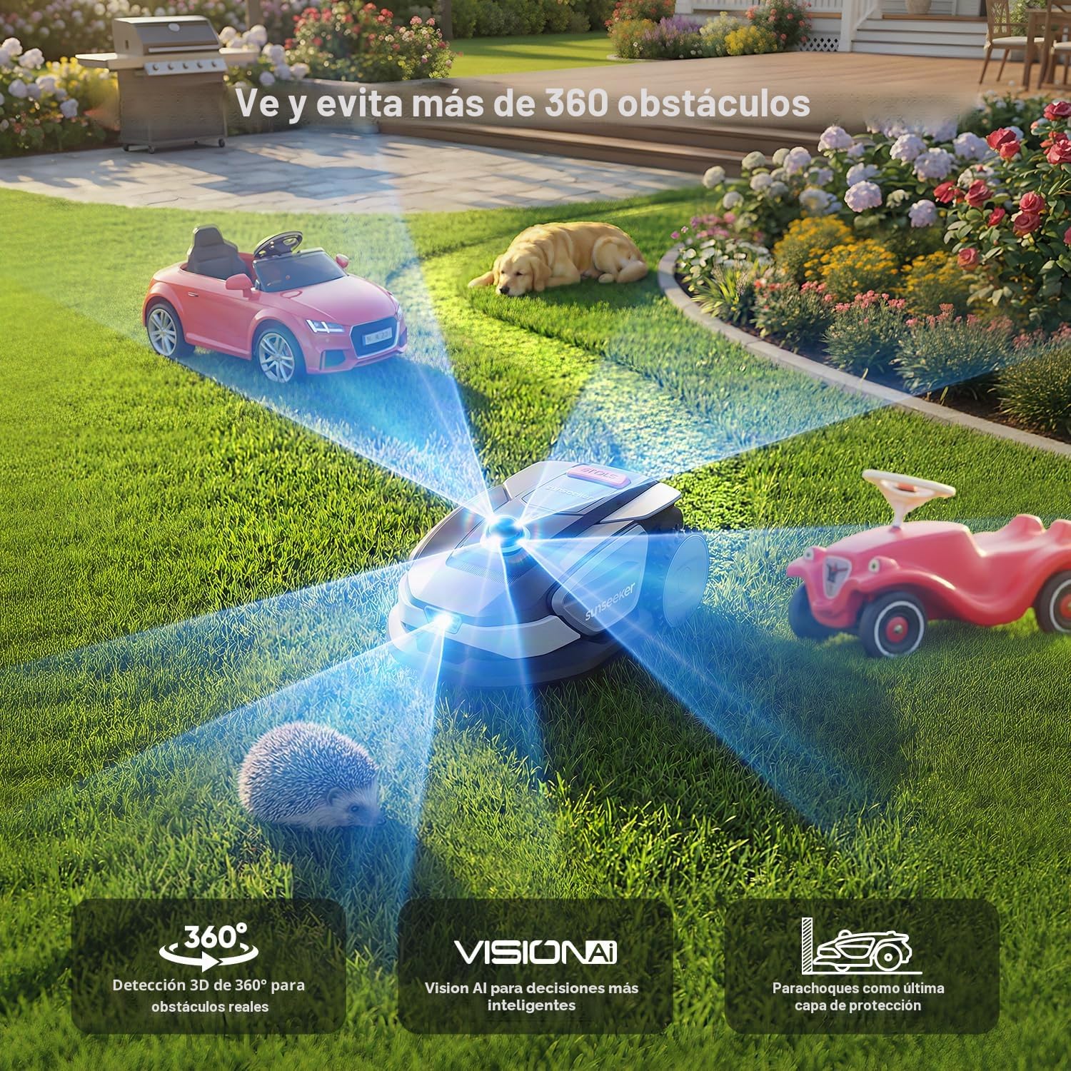Sunseeker S4 Robot cortacésped inalámbrico perimetral, 1000 m², LiDAR 360°, Vision AI, mapeo automático, gestión multizona, prevención de obstáculos, Pendientes 42%, Control Mediante aplicación
