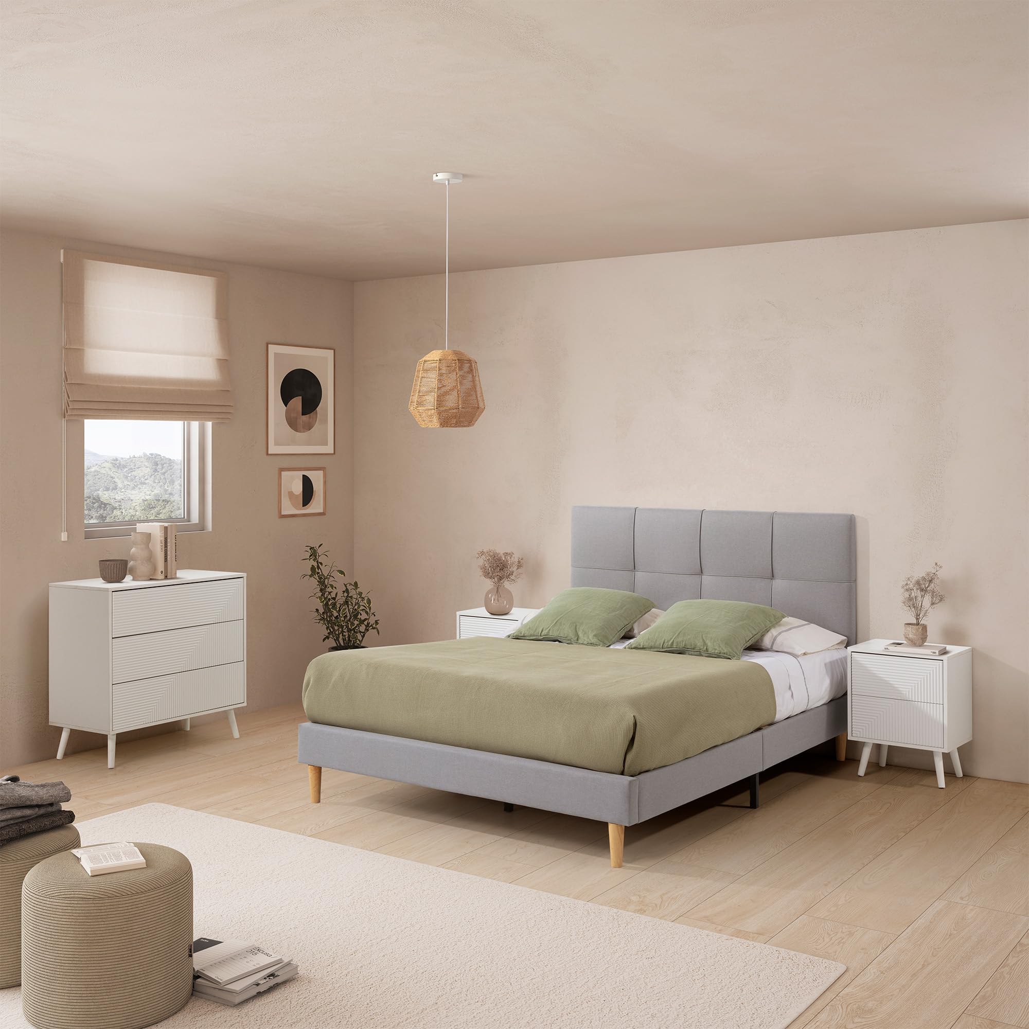 HOMN LIVING Testiera Sicilia Rivestita in Tessuto Grigio 140x60 cm, comprensiva di ferramenta e Viti