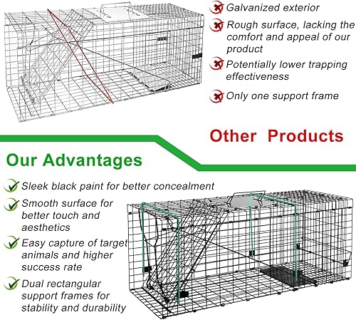 Miniatura 2 de Jaula de trampa para animales vivos, 32 x 12 x 12.5 pulgadas, captura y liberación, jaula de trampa viva humana para interiores y exteriores, trampa