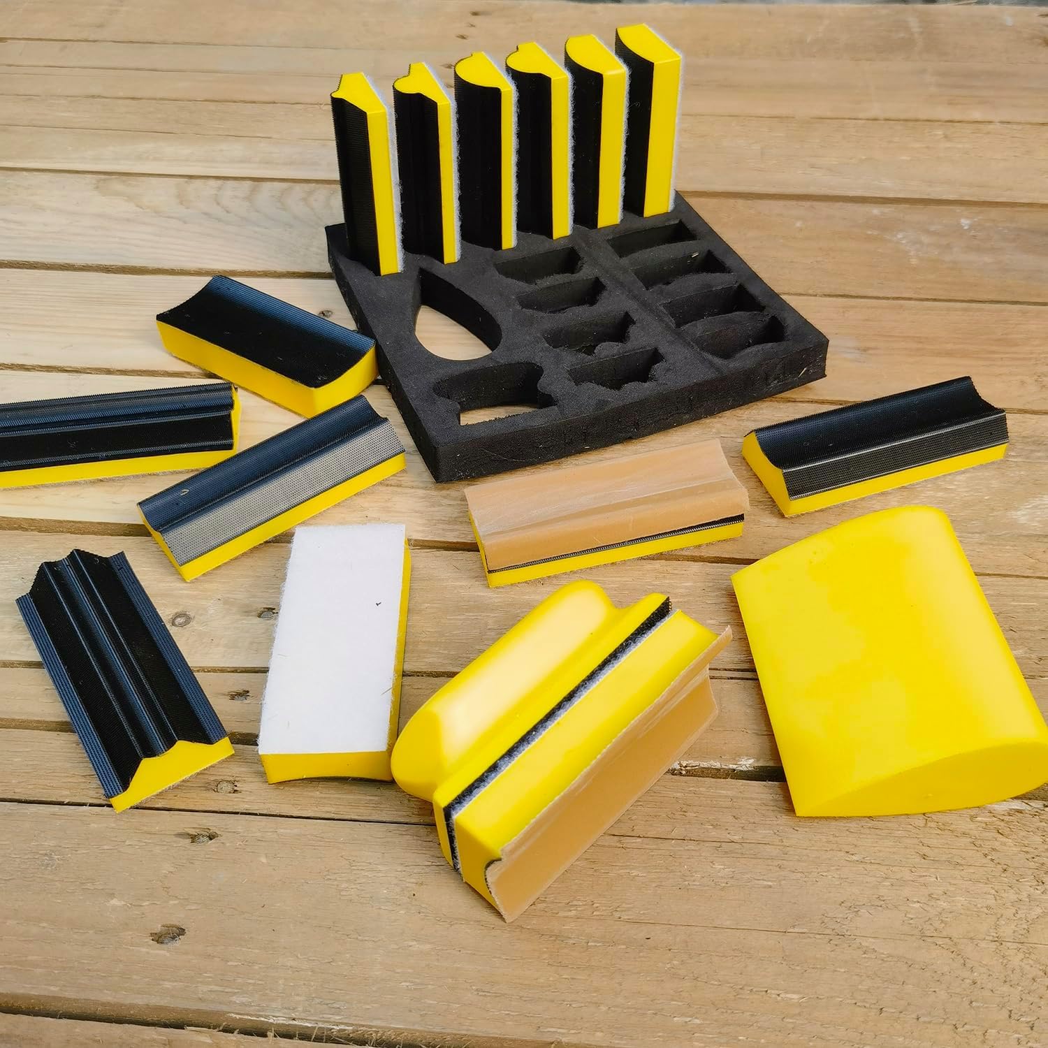 Tonmp Juego de 18 bloques de lijado a mano, almohadilla de lijado versátil, placa de respaldo de gancho y bucle para restauración de muebles de madera, artes del hogar y manualidades, material de