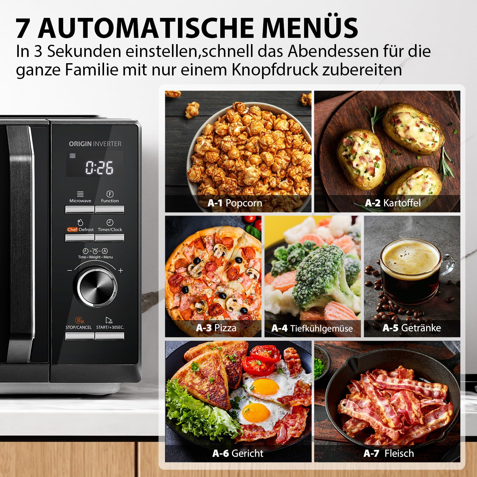 Toshiba MW3-AG25PFI(BK) Mikrowelle mit Grillfunktion 25L 3-in-1 Kombigerät 900W Origin-Inverter 1100W Grill Digital Schwarz