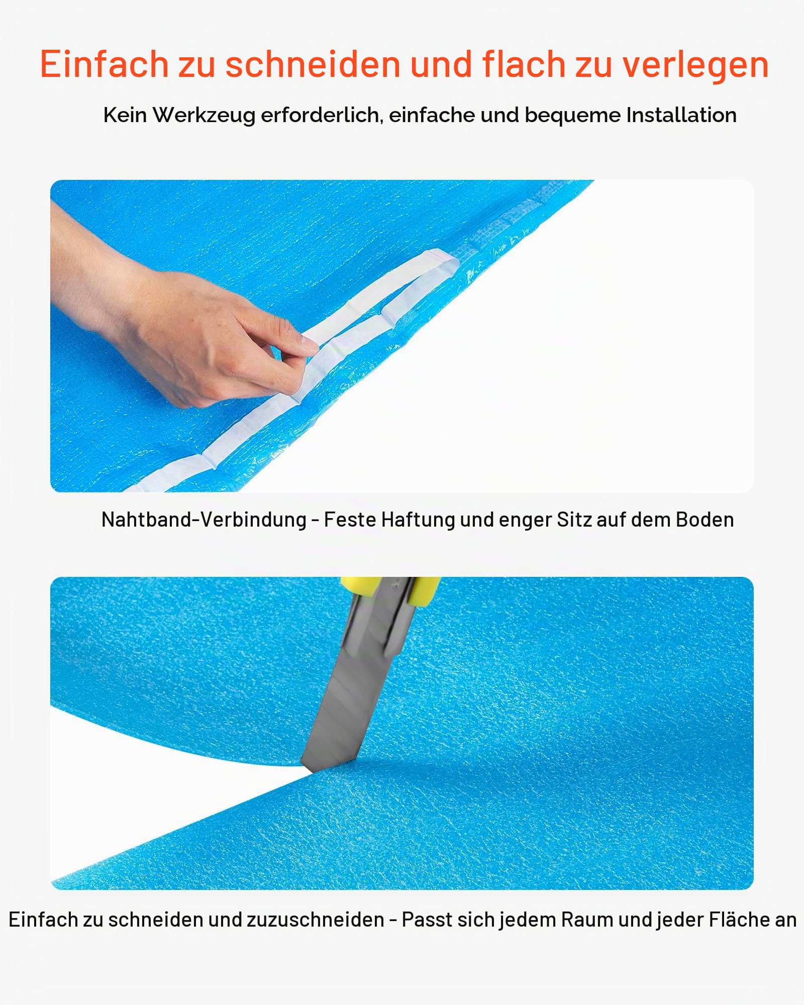 VEVOR 3x Trittschalldämmung, 27,9 m², 3-in-1 3 mm dicke Dämmungunterlage mit Klebeband & Dampfsperre, EPE-Schaum mit blauem PE, Schalldämmung & Geräuschreduzierung, für Laminat-Holzböden