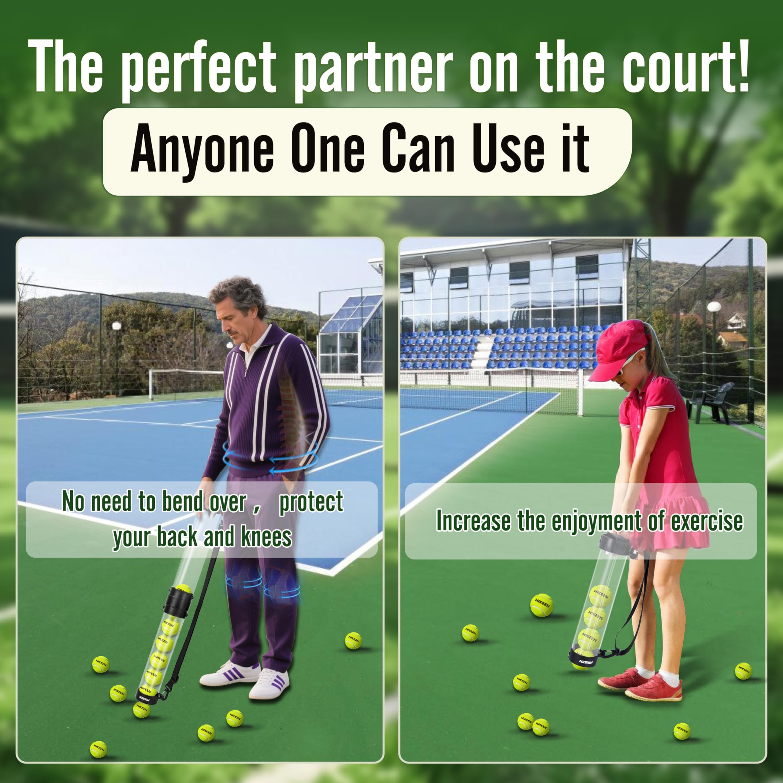 BOOSTEADY Tubo Recogedor de Pelotas de Tenis Duradero con 12 Pelotas de Tenis, Recogida Rápida y Almacenamiento, Tubo con Correa para Hombro
