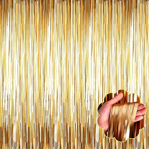 Paquete de 8 cortinas de fondo con flecos de oropel dorado champán, serpentinas metálicas de 3.28 x 8.2 pies para cabina de fotos, cumpleaños, boda,
