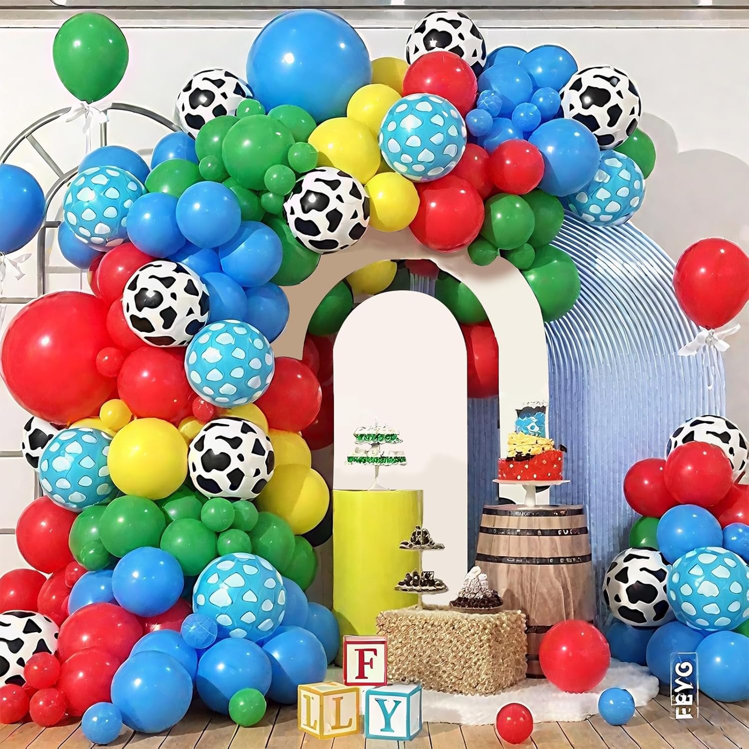 Blue Red Yellow Balloons Arch Kit, Blue Red Party Decoration with Blue Green Yellow Red Birthday Balloons Print Balloon Party Balloon for Kids Theme Birthday Party Supplies