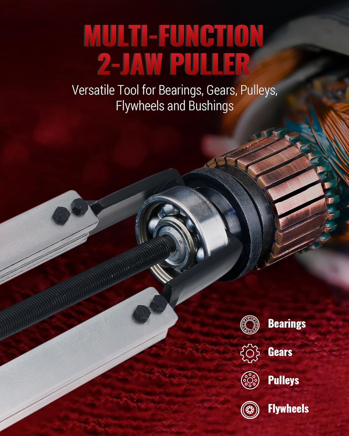 Gear Puller Set, Adjustable 2 Jaw Bearing Puller, Pulley Puller, Flywheel Puller Kit with Extendable Arms and Reversible Jaws for Removing Bearings, Gears, Pulleys and Flywheels