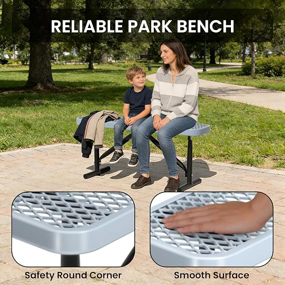 6FT Metal Park Bench for Outside, Heavy-Duty Outdoor Bench with Thermoplastic-Coated, Weatherproof Steel Mesh Bench for Parks, Gardens, Patios, Stores, Grey
