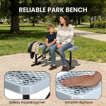 6FT Metal Park Bench for Outside, Heavy-Duty Outdoor Bench with Thermoplastic-Coated, Weatherproof Steel Mesh Bench for Parks, Gardens, Patios, Stores, Grey
