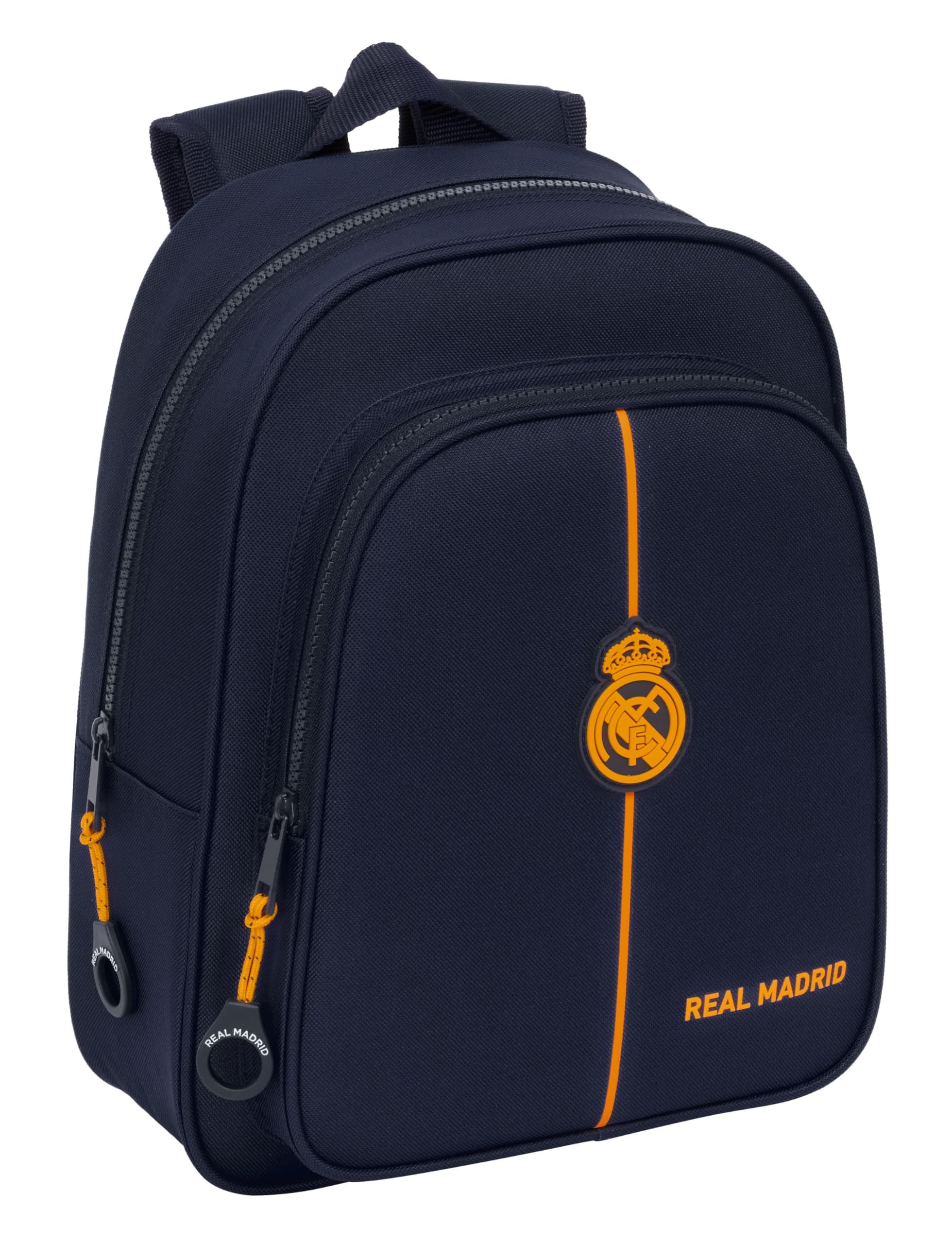 Safta Real Madrid 1. Team 24/25 kleuterschoolrugzak met wagen, ideaal voor kinderen van verschillende leeftijden, comfortabel en veelzijdig, kwaliteit en duurzaamheid, 22 x 10 x 27 cm, wit/grijs