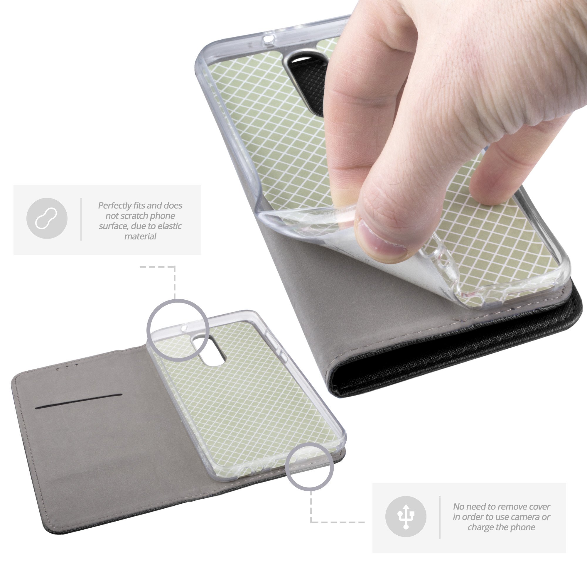 Custodia Moozy A Libro Con Magnete Per Huawei Mate 10 Lite – Nero, Porta Carte E Supporto Per Video - 2