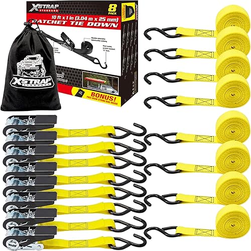 XSTRAP STANDARD Correas de trinquete, resistencia a la rotura de 900 libras, paquete de 8 correas de amarre de trinquete de 10 pies para correas de