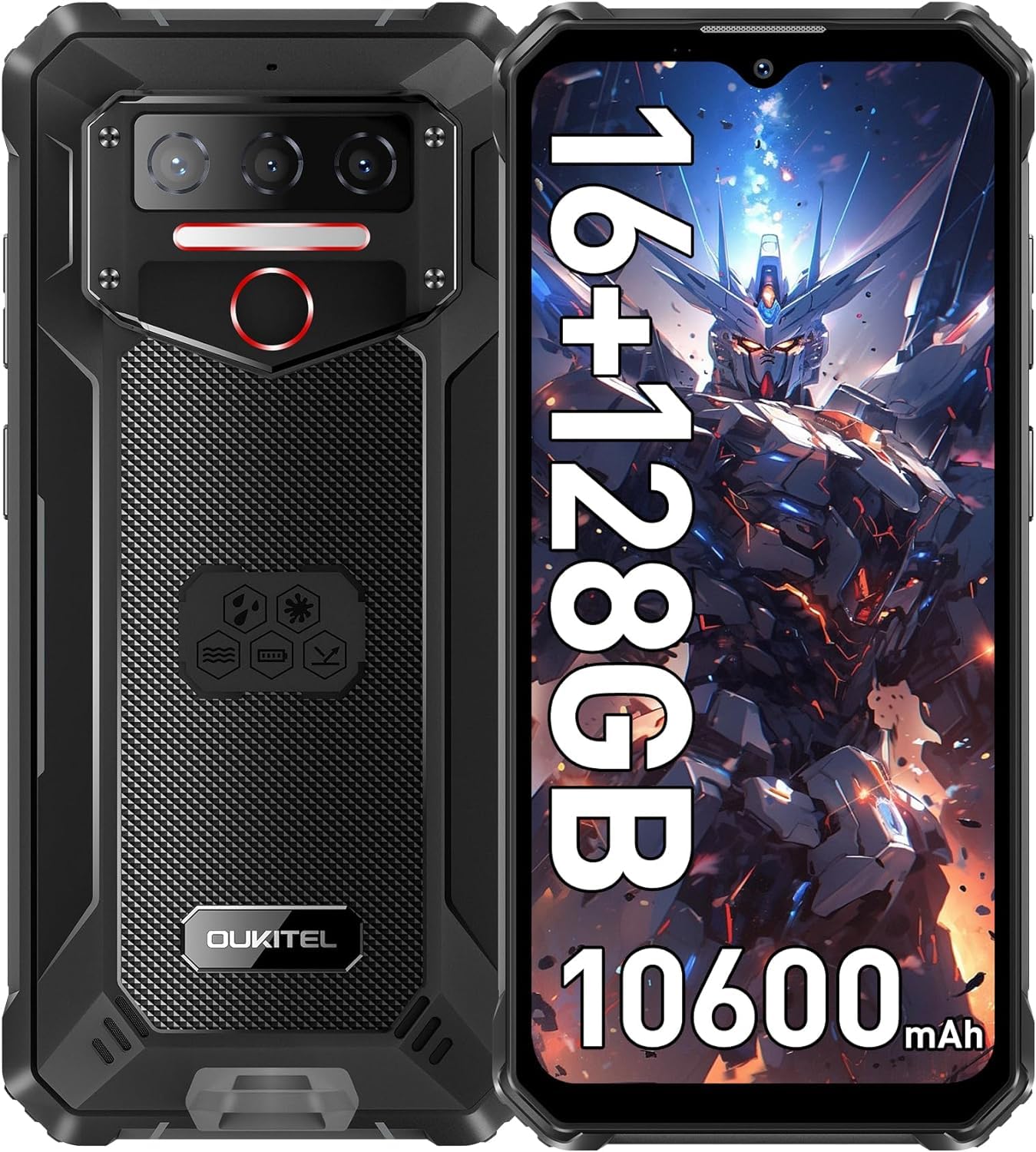 AMAV OUKITEL WP23 PRO (2023) Rugged smartphone, 16 GB + 128 GB, 10600 mAh, 6.52" HD+ screen, Android 13 phone, 13 MP + 5 MP camera, IP68 waterproof phone, Dual 4G SIM/NFC/OTG/GPS (Black)