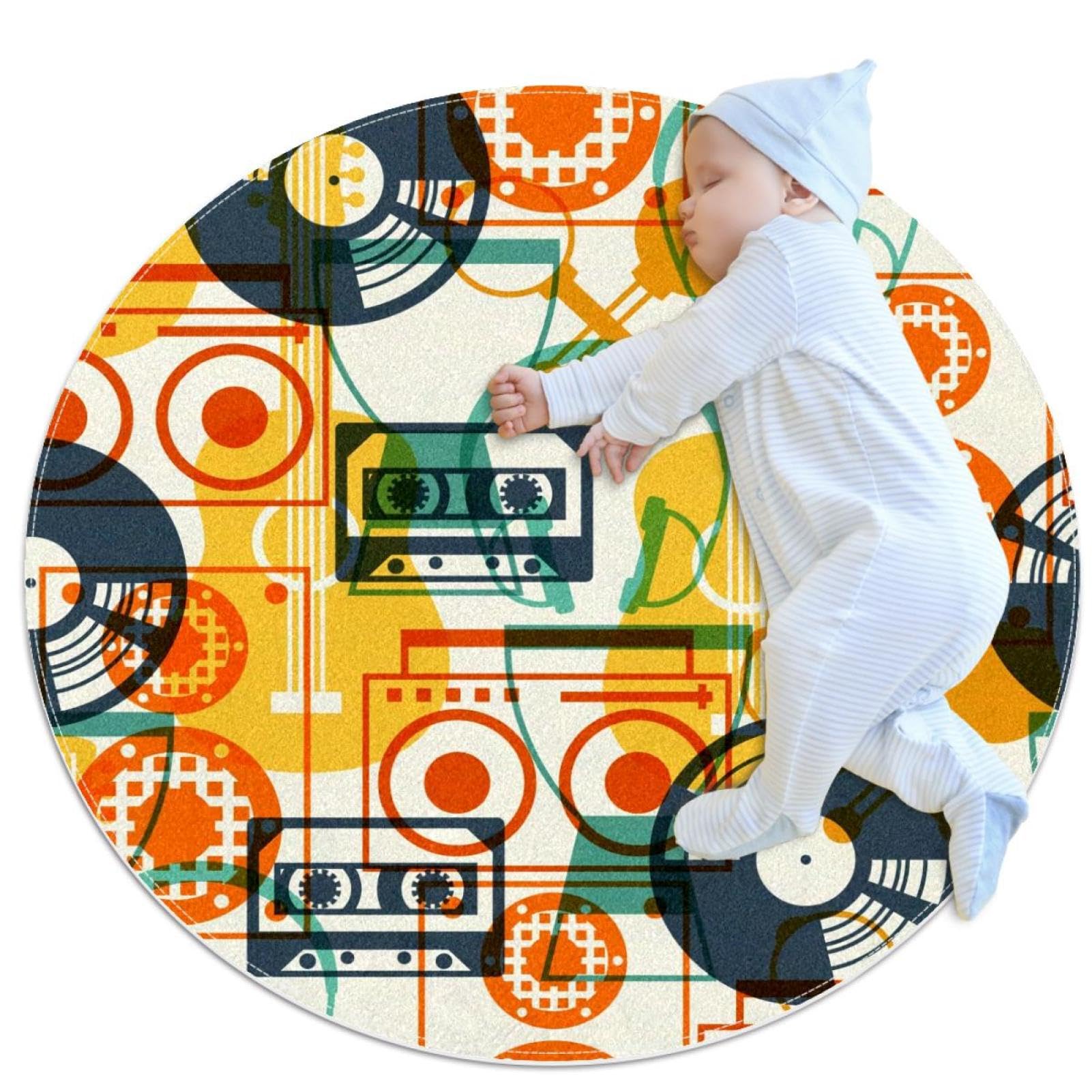 Tapis de salle de bain vintage rond pour chambre d'enfant et salon cosy