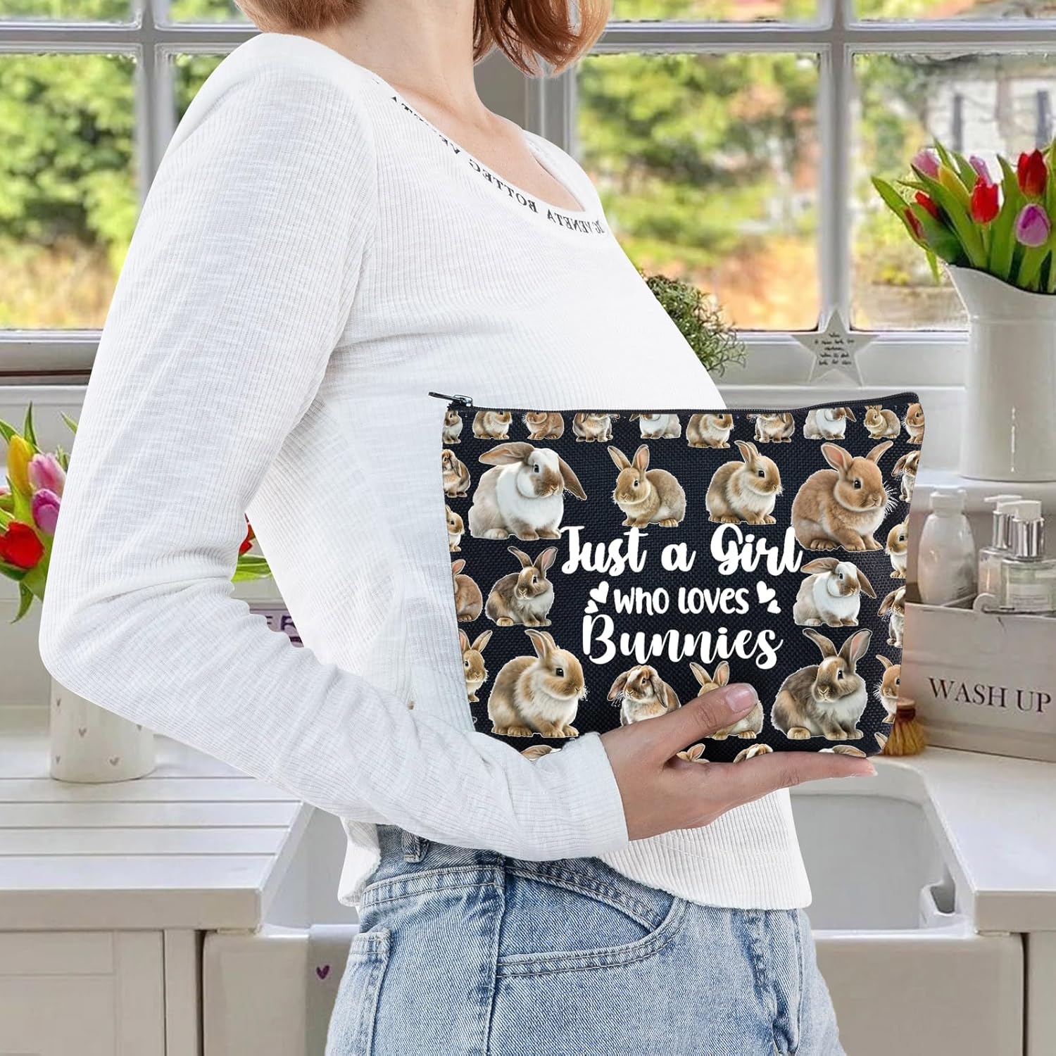 LEVLO Funny Bunny Cosmetic Bag Animal Lover Gift Just A Girl Who Loves Bunnies Makeup Zipper Pouch Bag Bunny Lover Gift For Women Girls (Bunnies B Bag) - Image 6