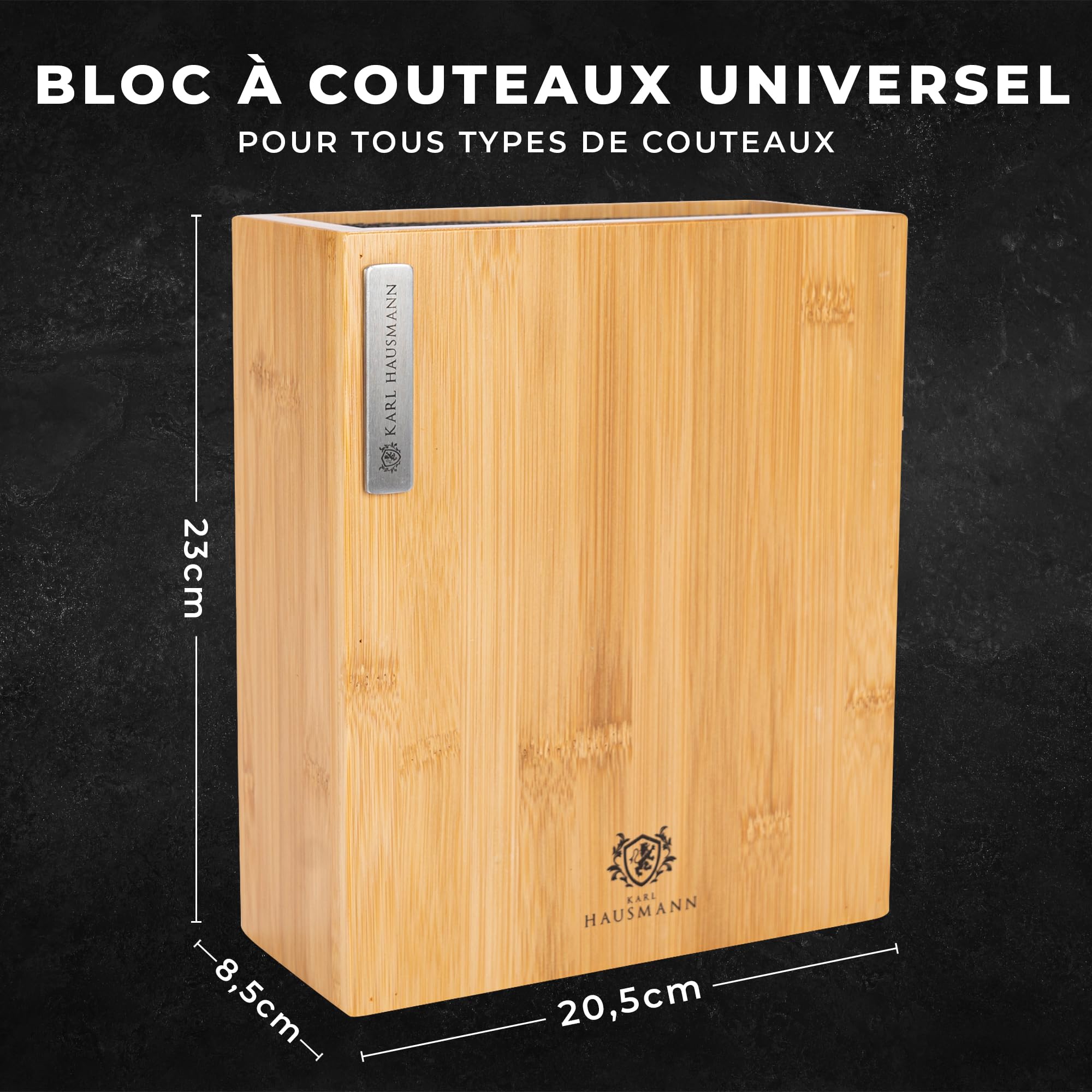 KARL HAUSMANN Bloc Couteaux Universel en Bambou - 23x20x9cm - Support Couteaux avec Insert à Fibres - Porte Couteau Cuisine pour Tous Types de Couteau