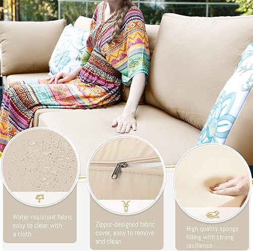 Miniatura 8 de BULEXYARD Juego de 7 piezas de muebles de patio con respaldo alto con mesa para fogata de propanogas natural de doble combustible, sofá seccional