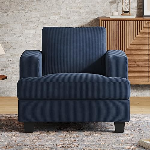 39 Inch Accent Chair with Extra Deep Seats, Corduroy Fabric Sofa Chair for Living Room,Modern Armchair, Comfy Armrests and Seats and Backrests, Easy Installation, Blue