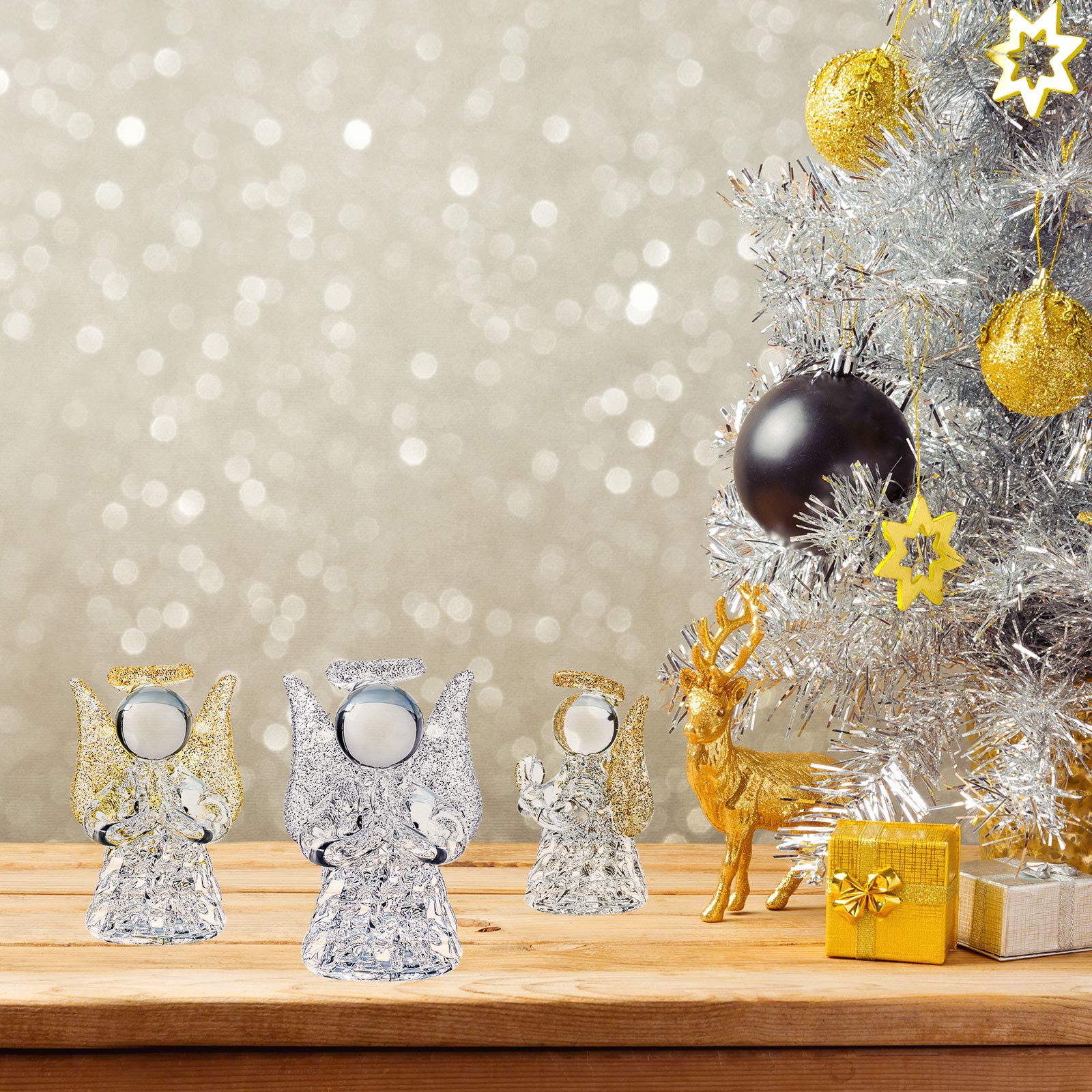 12 Stück Glas Engel Ornamente - Klare Weihnachtsbaum-Deko Mit Aufhänger