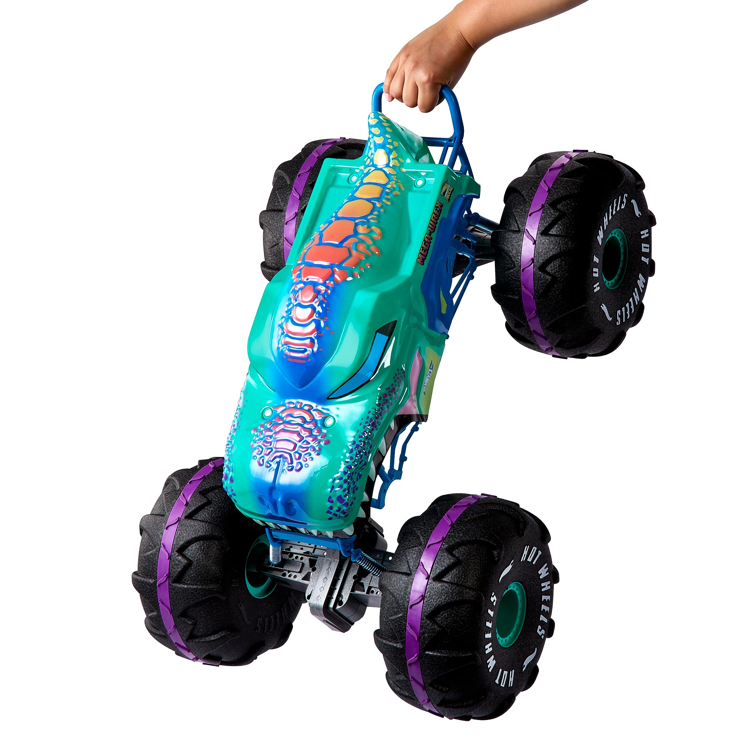 Hot Wheels Monster Trucks Ferngesteuertes Auto, Mega-Wrex im Maßstab 1:6, extragroßer Ferngesteuerter Spielzeug-Truck, mehr als 60 cm lang, HPK28