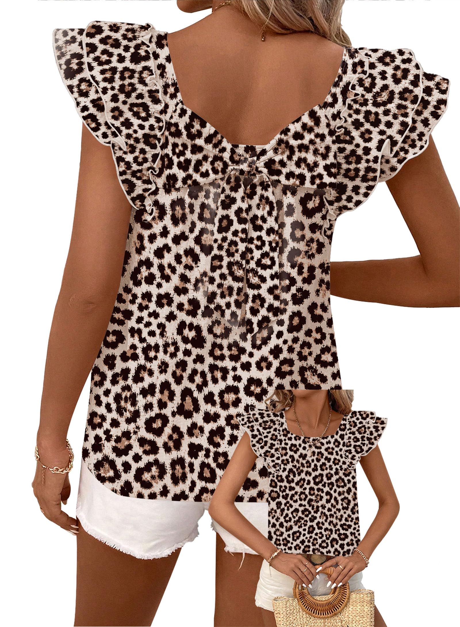 Falechay Womens Bow Tie Back Tops Babydoll Vneck Ruffle Short Sleeve Shirts