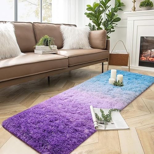 DweIke Alfombras peludas de lujo para dormitorio, 2 x 6 pies, alfombra de pasillo esponjosa para niñas y niños, antideslizante, extra cómoda, de